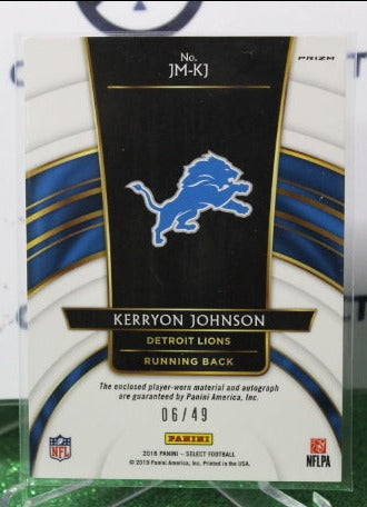 2018 PANINI SELECT KERRYON JOHNSON # JM-KJ ROOKIE AUTO 06/49 NFL DETROIT LIONS GRIDIRON CARD