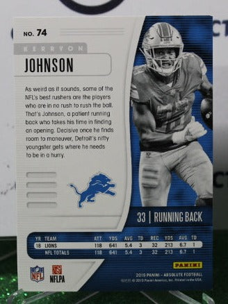 2019 PANINI ABSOLUTE KERRYON JOHNSON # 74  NFL DETROIT LIONS GRIDIRON CARD