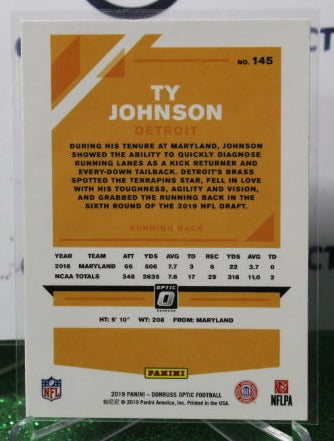 2019 PANINI DONRUSS OPTIC TY JOHNSON # 145 ROOKIE FOIL NFL DETROIT LIONS GRIDIRON CARD