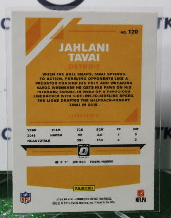 2019 PANINI DONRUSS OPTIC JAHLANI TAVAI # 120 ROOKIE FOIL NFL DETROIT LIONS GRIDIRON CARD