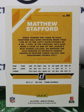 2019 PANINI DONRUSS MATTHEW STAFFORD # 90 NFL DETROIT LIONS GRIDIRON CARD