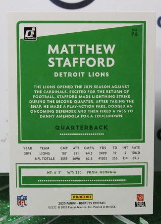 2020 PANINI DONRUSS MATTHEW STAFFORD # 96 NFL DETROIT LIONS GRIDIRON CARD