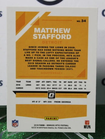 2019 PANINI DONRUSS OPTIC MATTHEW STAFFORD # 34 NFL DETROIT LIONS GRIDIRON CARD