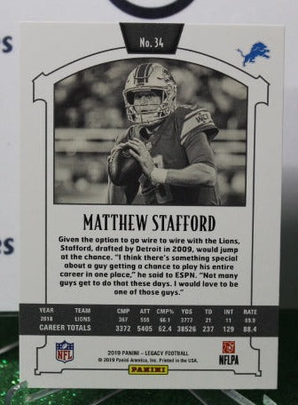 2019 PANINI LEGACY MATTHEW STAFFORD # 34 NFL DETROIT LIONS GRIDIRON CARD