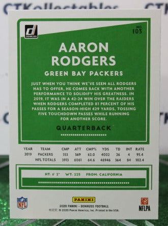 2020 PANINI DONRUSS AARON RODGERS # 103 NFL GREEN BAY PACKERS GRIDIRON  CARD