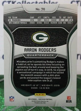 2019 PANINI CERTIFIED AARON RODGERS # 70 NFL GREEN BAY PACKERS GRIDIRON  CARD