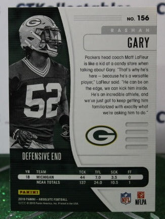 2019 PANINI ABSOLUTE RASHAN GARY # 156 ROOKIE NFL GREEN BAY PACKERS GRIDIRON  CARD