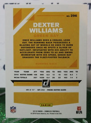 2019 PANINI DONRUSS  DEXTER WILLIAMS # 296 ROOKIE NFL GREEN BAY PACKERS GRIDIRON  CARD