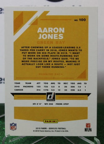 2019 PANINI DONRUSS AARON JONES # 100 NFL GREEN BAY PACKERS GRIDIRON  CARD