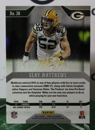 2018 PANINI PHOENIX CLAY MATTHEWS # 38 FOIL NFL GREEN BAY PACKERS GRIDIRON  CARD