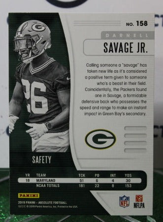 2019 PANINI ABSOLUTE DARNELL SAVAGE JR. # 158 FOIL ROOKIE NFL GREEN BAY PACKERS GRIDIRON  CARD