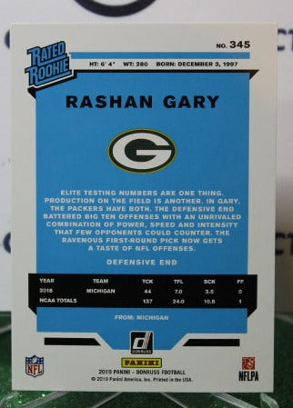 2019 PANINI DONRUSS RASHAN GARY # 345 RATED ROOKIE NFL GREEN BAY PACKERS GRIDIRON  CARD