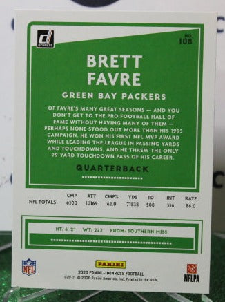 2020 PANINI DONRUSS BRETT FAVRE # 108 NFL GREEN BAY PACKERS GRIDIRON  CARD