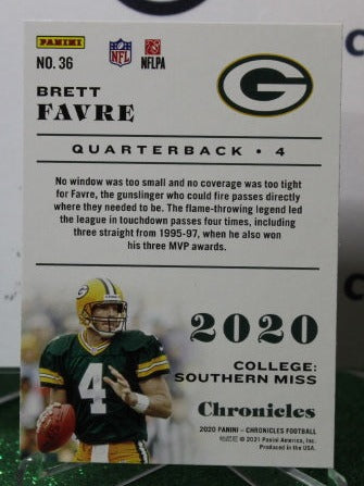 2020 PANINI CHRONICLES BRETT FAVRE # 36 NFL GREEN BAY PACKERS GRIDIRON  CARD