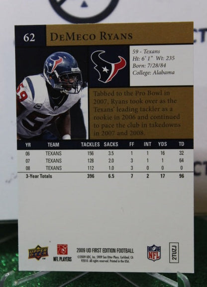 2009 UPPER DECK DEMECO RYANS # 62 GOLD NFL HOUSTON TEXANS GRIDIRON  CARD