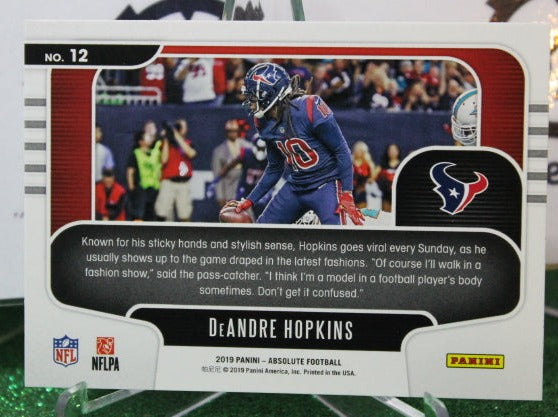 2019 PANINI ABSOLUTE DEANDRE HOPKINS # 12 RED ZONE NFL HOUSTON TEXANS GRIDIRON  CARD