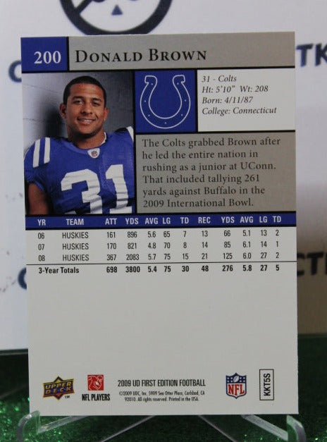 2009 UPPER DECK DONALD BROWN # 200 NFL INDIANAPOLIS COLTS GRIDIRON  CARD