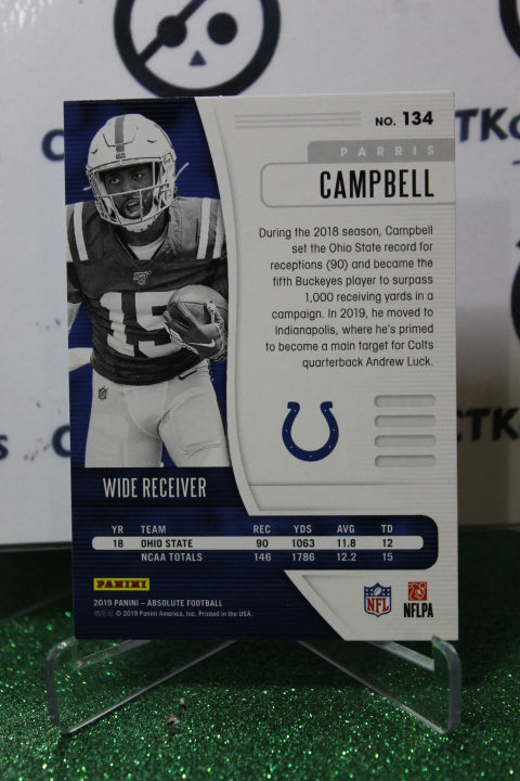 2019 PANINI ABSOLUTE PARRIS CAMPBELL # 134 ROOKIE GREEN NFL INDIANAPOLIS COLTS GRIDIRON  CARD