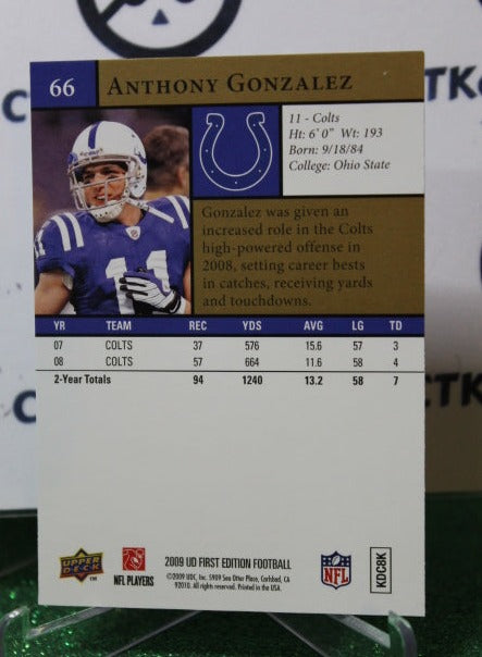 2009 UPPER DECK ANTHONY GONZALEZ # 66 GOLD NFL INDIANAPOLIS COLTS GRIDIRON  CARD