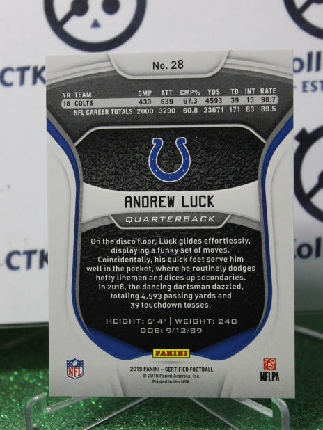 2019 PANINI CERTIFIED ANDREW LUCK # 28 NFL INDIANAPOLIS COLTS GRIDIRON  CARD