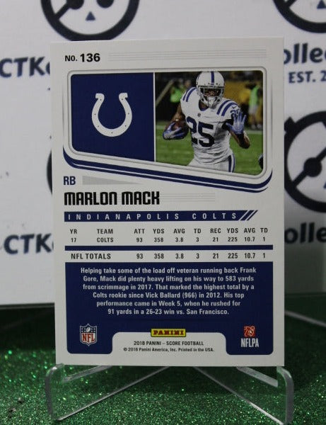 2018 PANINI SCORE MARLON MACH # 136 NFL INDIANAPOLIS COLTS GRIDIRON  CARD