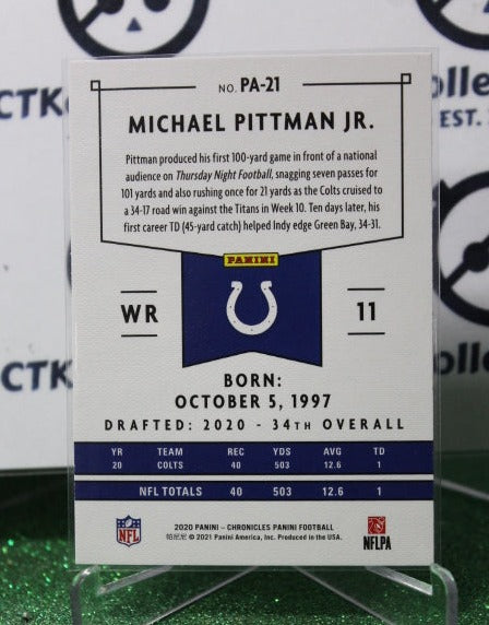 2020 PANINI CHRONICLES MICHAEL PITTMAN JR. # PA-21 ROOKIE NFL INDIANAPOLIS COLTS GRIDIRON  CARD