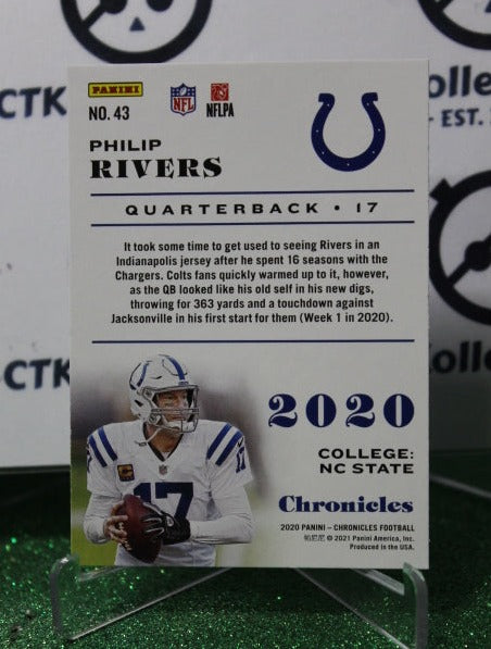 2020 PANINI CHRONICLES PHILIP RIVERS # 43 NFL INDIANAPOLIS COLTS GRIDIRON  CARD