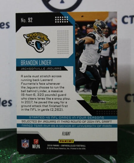 2018 PANINI UNPARALLELED BRANDON LINDER # 92 ROOKIE FLIGHT NFL JACKSONVILLE JAGUARS GRIDIRON  CARD