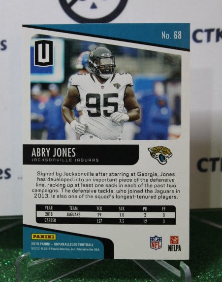 2019 PANINI UNPARALLELED ABRY JONES # 68 ROOKIE NFL JACKSONVILLE JAGUARS GRIDIRON  CARD