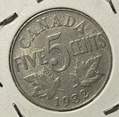 CANADIAN 1932  NICKEL 5 CENTS COIN KING GEORGE V (G / VG)