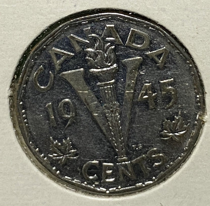 CANADIAN 1945 WAR VICTORY NICKEL 5 CENTS COIN GEORGE VI (F/VF)