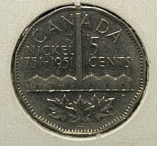 CANADIAN 1951 COMMEMORATIVE NICKEL 5 CENTS COIN GEORGE VI (VF+/EF)