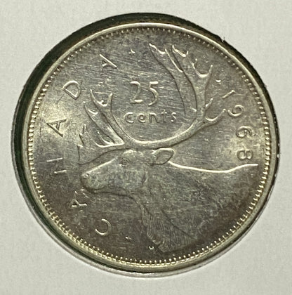 CANADIAN 1968 SILVER 25 CENTS QUARTER COIN Queen Elizabeth II  UNC / BU CONDITION