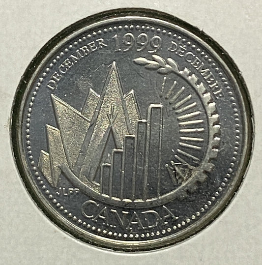 CANADIAN 1999 MILLENNIUM DECEMBER Queen Elizabeth II  25 CENTS QUARTER COIN AU / UNC CONDITION