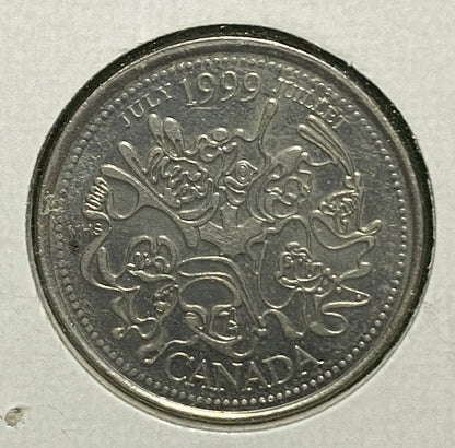 CANADIAN 1999 MILLENNIUM JULY Queen Elizabeth II  25 CENTS QUARTER COIN AU / UNC CONDITION