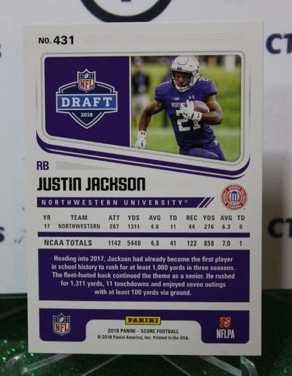 2018 PANINI SCORE JUSTIN JACKSON  # 431 DRAFT ROOKIE  NFL LOS ANGELES CHARGERS  GRIDIRON  CARD