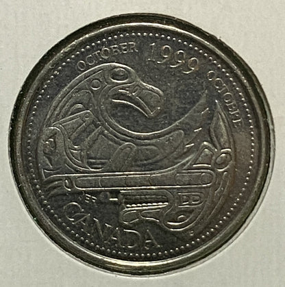 CANADIAN 1999 MILLENNIUM OCTOBER Queen Elizabeth II  25 CENTS QUARTER COIN AU / UNC CONDITION