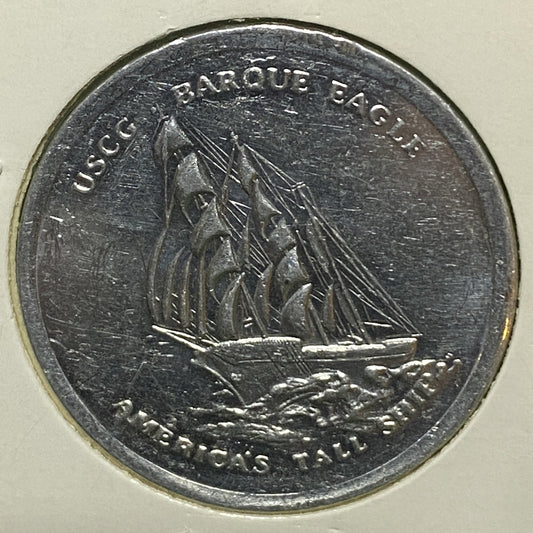 UNITED STATES COAST GUARD TOKEN COIN  USCG BARQUE EAGLE (Aluminum) VF/VF+ CONDITION  1990