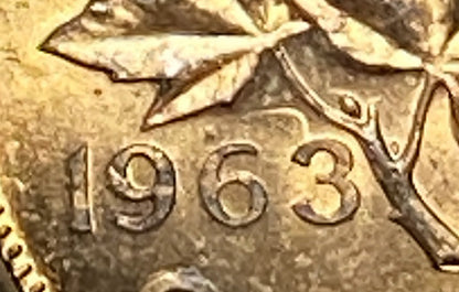 ERROR CANADIAN 1963 BOOMARANG 3  Queen Elizabeth II  1 CENT PENNY KEY COIN UNC / BU CONDITION
