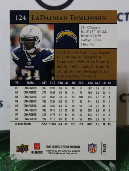 2009 UPPER DECK LADAINIAN TOMLINSON  # 124 GOLD NFL LOS ANGELES CHARGERS  GRIDIRON  CARD