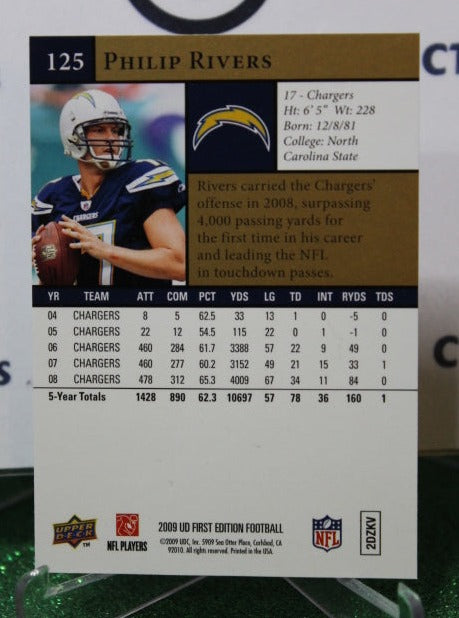 2009 UPPER DECK PHILIP RIVERS  # 125 GOLD NFL LOS ANGELES CHARGERS  GRIDIRON  CARD