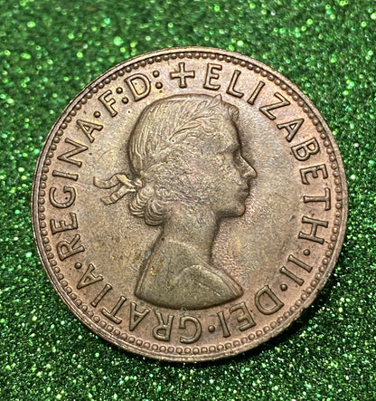 Australian 1 Cent LARGE PENNY COIN 1964  Queen Elizabeth FINE CONDITION