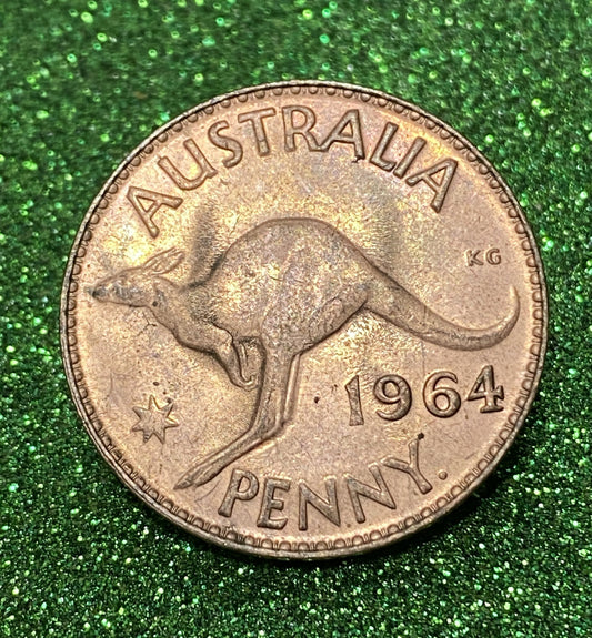 Australian 1 Cent LARGE PENNY COIN 1964  Queen Elizabeth FINE CONDITION