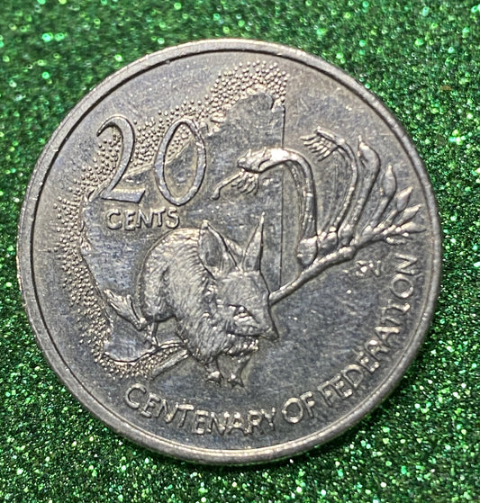 AUSTRALIAN 20 CENT COIN 2001 WESTERN AUS Centenary Of Federation Commemorative VF CONDITION