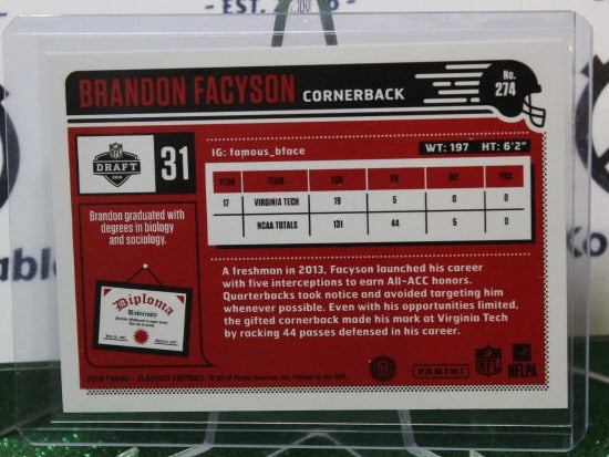 2018 PANINI CLASSICS RED BACK BRANDON FACYSON # 274 ROOKIE 056/299 NFL LOS ANGELES CHARGERS  GRIDIRON  CARD