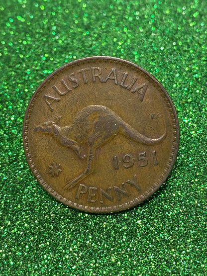 Australian 1 Cent LARGE PENNY COIN 1951  KING GEORGE VI  VG/F CONDITION