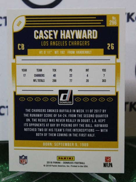 2018 PANINI DONRUSS CASEY HAYWARD # 296 NFL LOS ANGELES CHARGERS  GRIDIRON  CARD