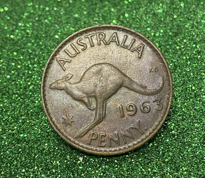 Australian 1 Cent LARGE PENNY COIN 1963 Queen Elizabeth  VG/F CONDITION