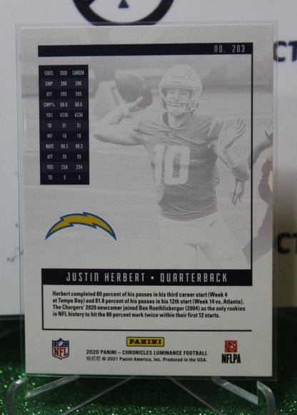 2020 PANINI CHRONICLES LUMINANCE JUSTIN HERBERT # 203 ROOKIE NFL LOS ANGELES CHARGERS  GRIDIRON  CARD
