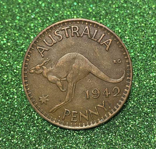 Australian 1 Cent LARGE PENNY COIN 1942 KING GEORGE VI  VG/F CONDITION